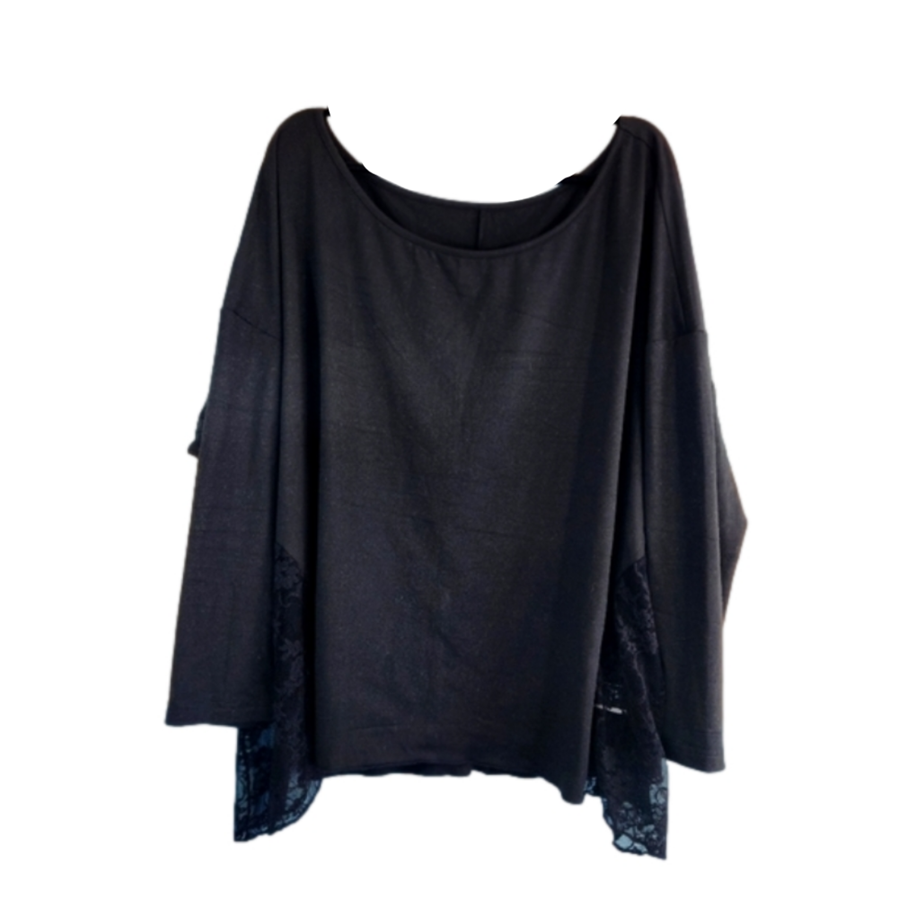 Shein Curve Plus Size Black Top With Lace - Picture 3 of 3